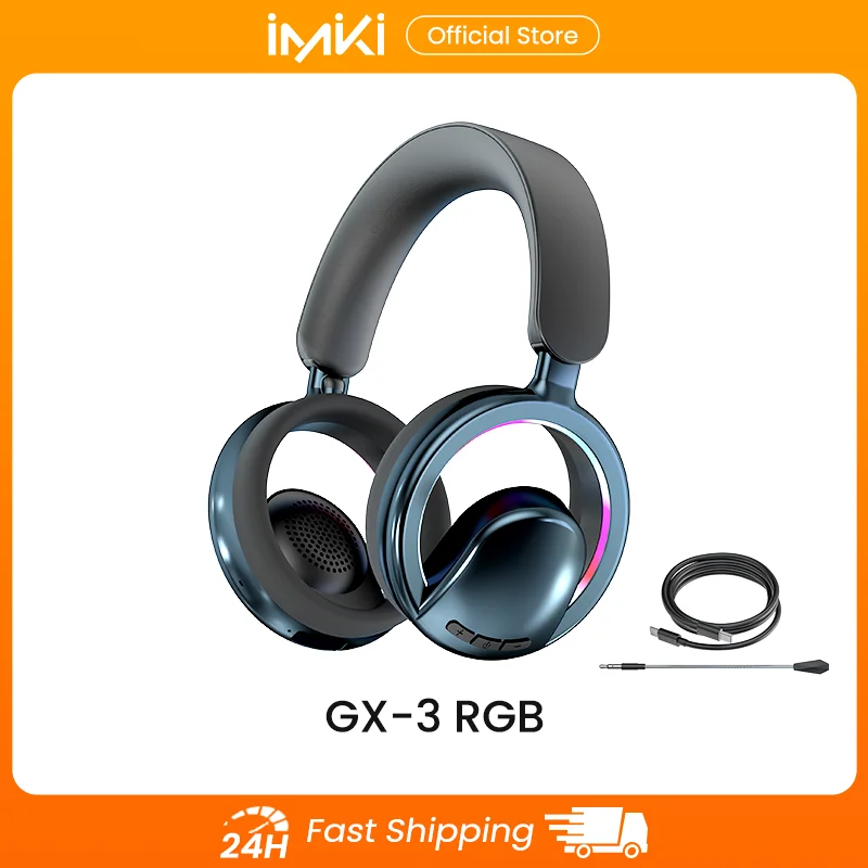 IMIKI GX-3 RGB Wireless Gaming Headset Wireless Open Back RGB Headset Headphones Mic hetachable for PC Laptop Gamer