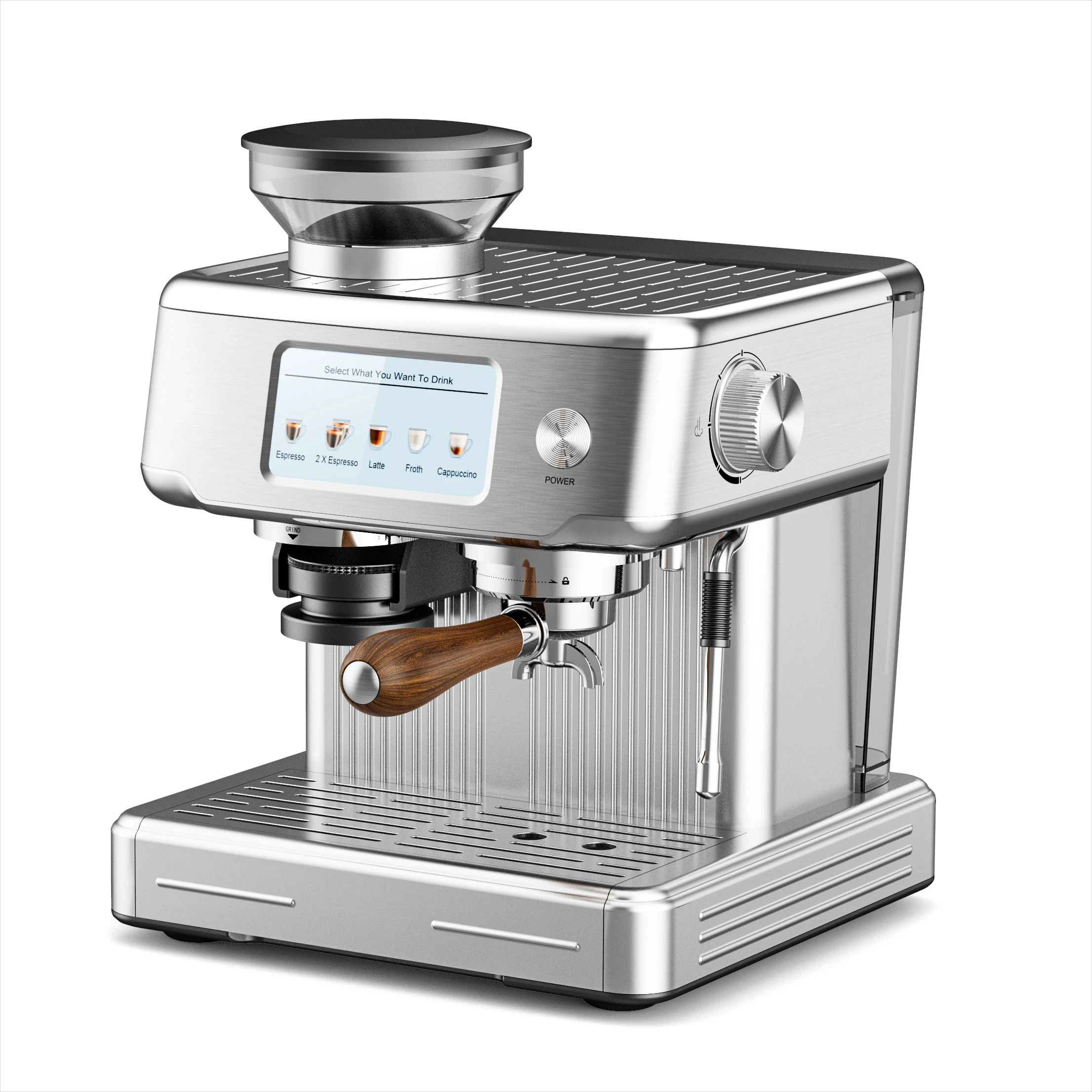 Anbolife Touch Screen Smart Self-Cleaning Digital Espresso Coffee Maker Machine Grinder for Household Hotel Use Stainless Steel