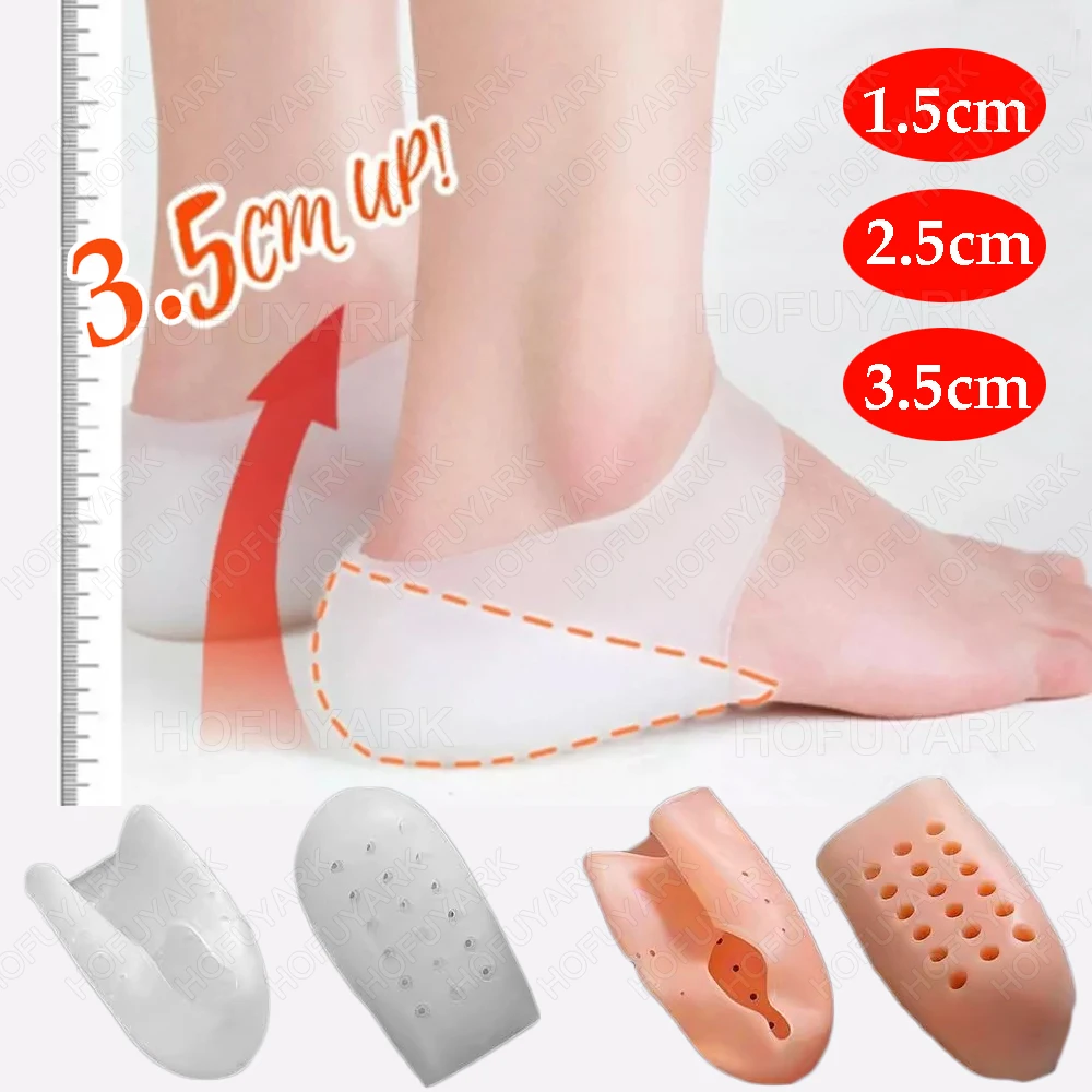 Invisible Height Increase Insole Silicone Socks Gel Heel Lift Inserts for Man Woman Taller Shoe Insoles for Plantar Fasciitis