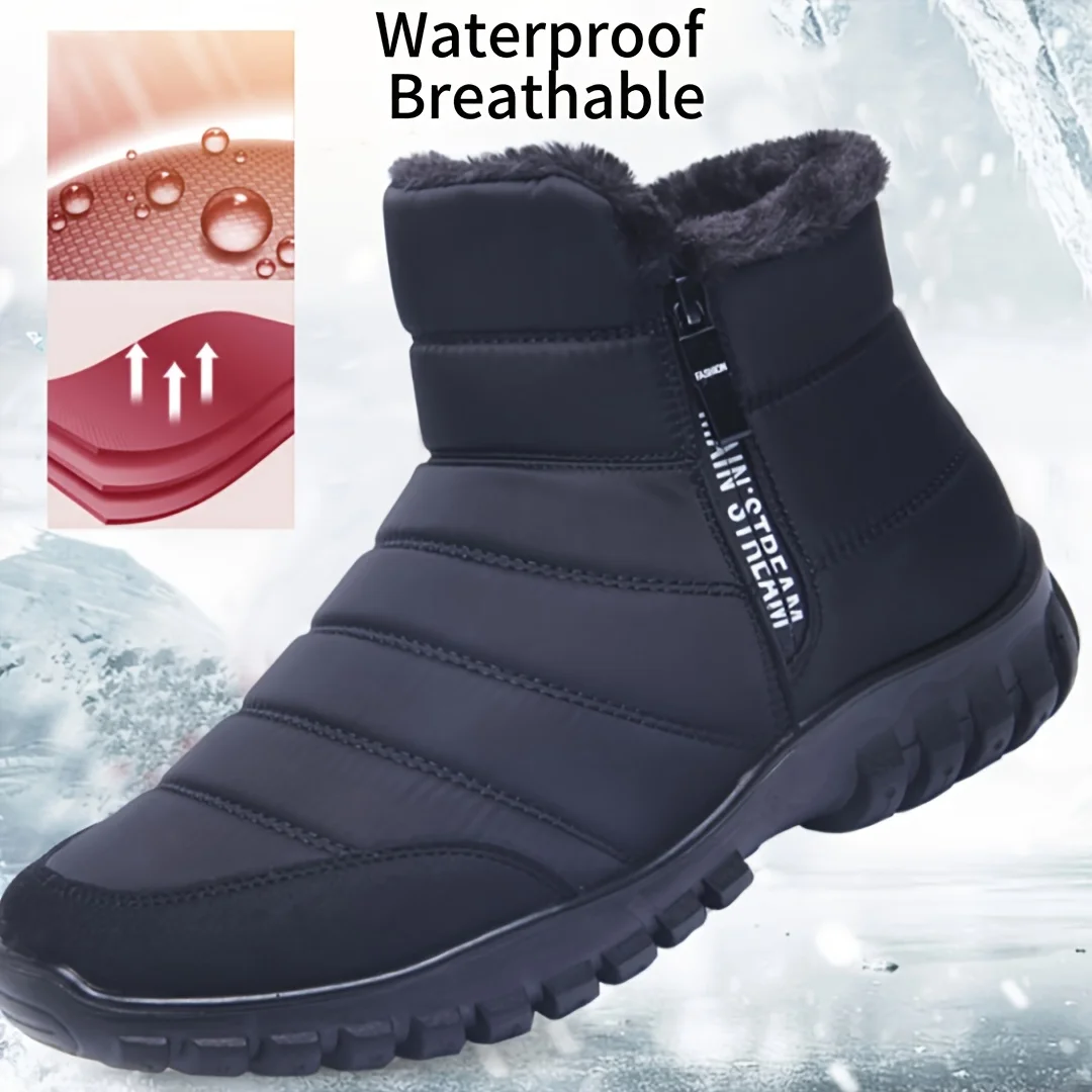 Winter Shoes Men's Sneakers Warm Cotton Zipper Snow Ankle Boots, Autumncasual Shoes  Waterproof Snow Boots Fast Shiping Shoe