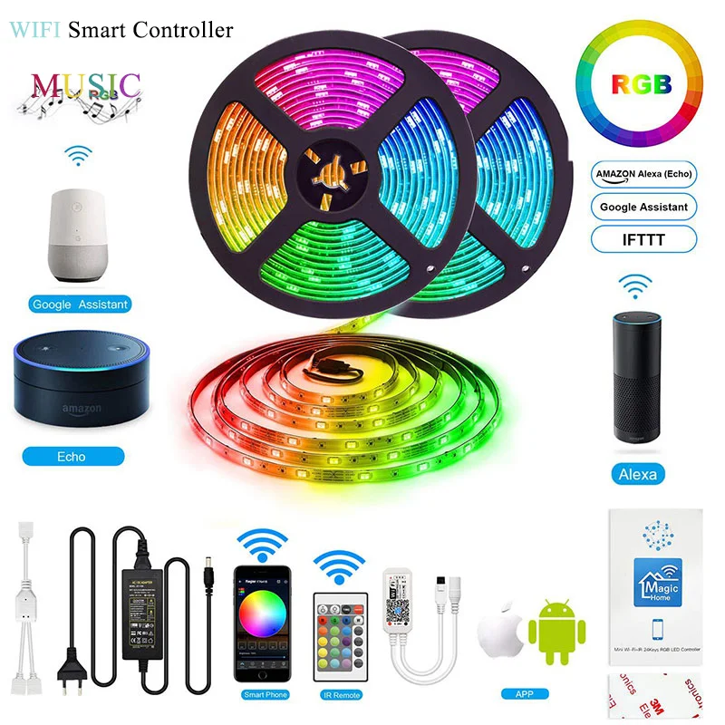5M 10M 5050 RGB RGBW Wifi LED Strip Light Kit 300led Strip Magic Home Alexa Tuya Smart Phone APP Controlled IP20/IP65 Waterproof