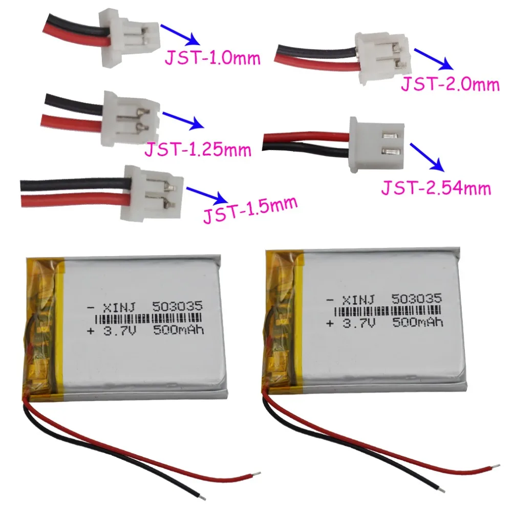 3.7V 500 mAh Polymer Lithium Battery 503035 JST 2pin 1.0/1.25/1.5/2.0/2.54mm Connector For GPS DVR Camera MP3 MP4 Car Navigation