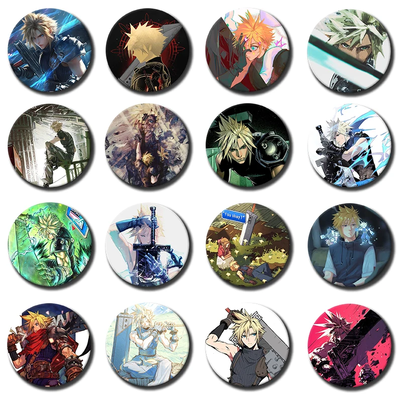 Final Fantasy VII Badge Cloud Strife Brooch Game Anime Collectible Pin on Backpack Decor Hat Clotes Accessories Gamer Fans Gifts