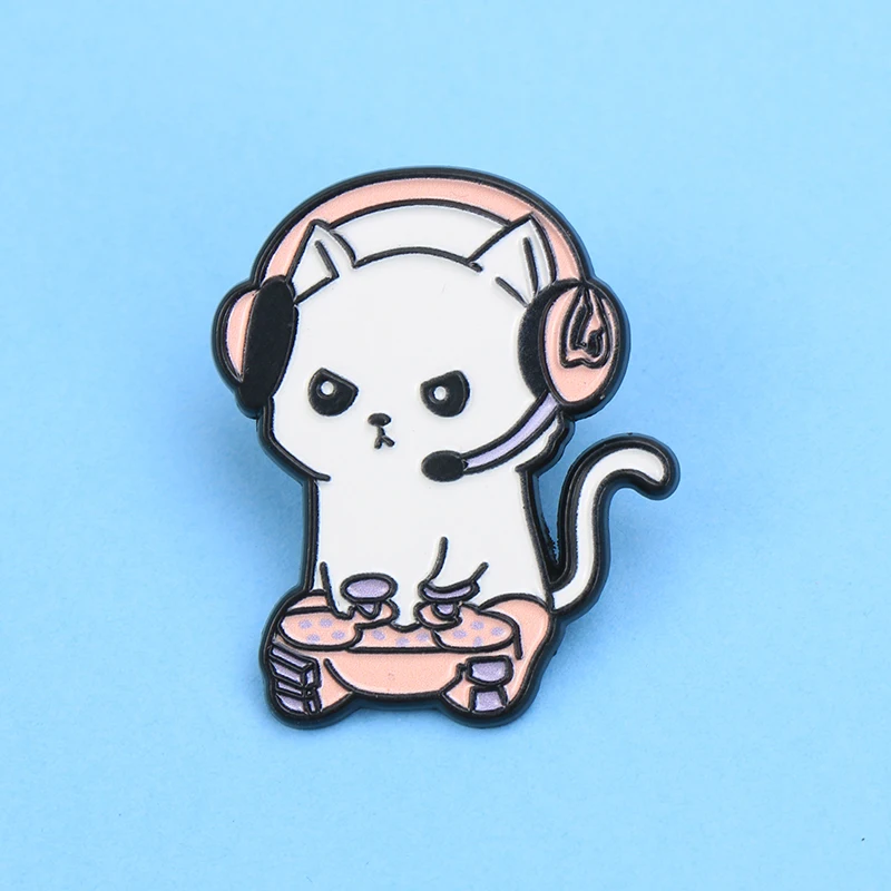 Cartoon The Gaming Cat Enamel Metal Funny Lapel Pin Brooch Badge Backpack Clothing Jewelry Gift for Kids Friends