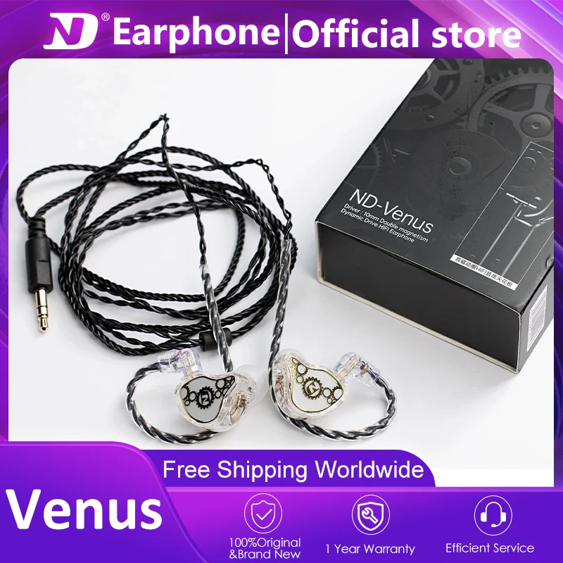 ND-Venus Wired Earphone with Microphone HiFi Music Monitor Bass Headphones Noise Cancelling Headset For Sport Gaming Earbuds