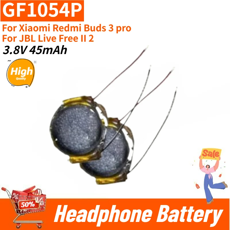 2PCS GF1054P High Quality Battery 3.8V 45mAh for Xiaomi Redmi Buds 3 Pro for JBL Live Free II 2 Bluetooth Headset Battery