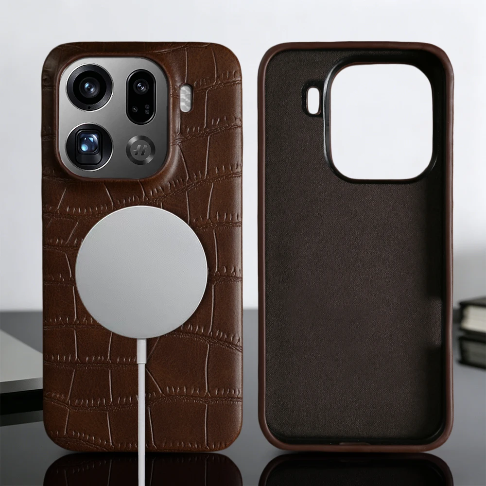 For Magsafe Crocodile Leather Phone Case For OPPO Find X9 Pro X8 Ultra X7 X6 Pro Reno9 Reno 9 Pro Plus Magnetic Hard Back Cover