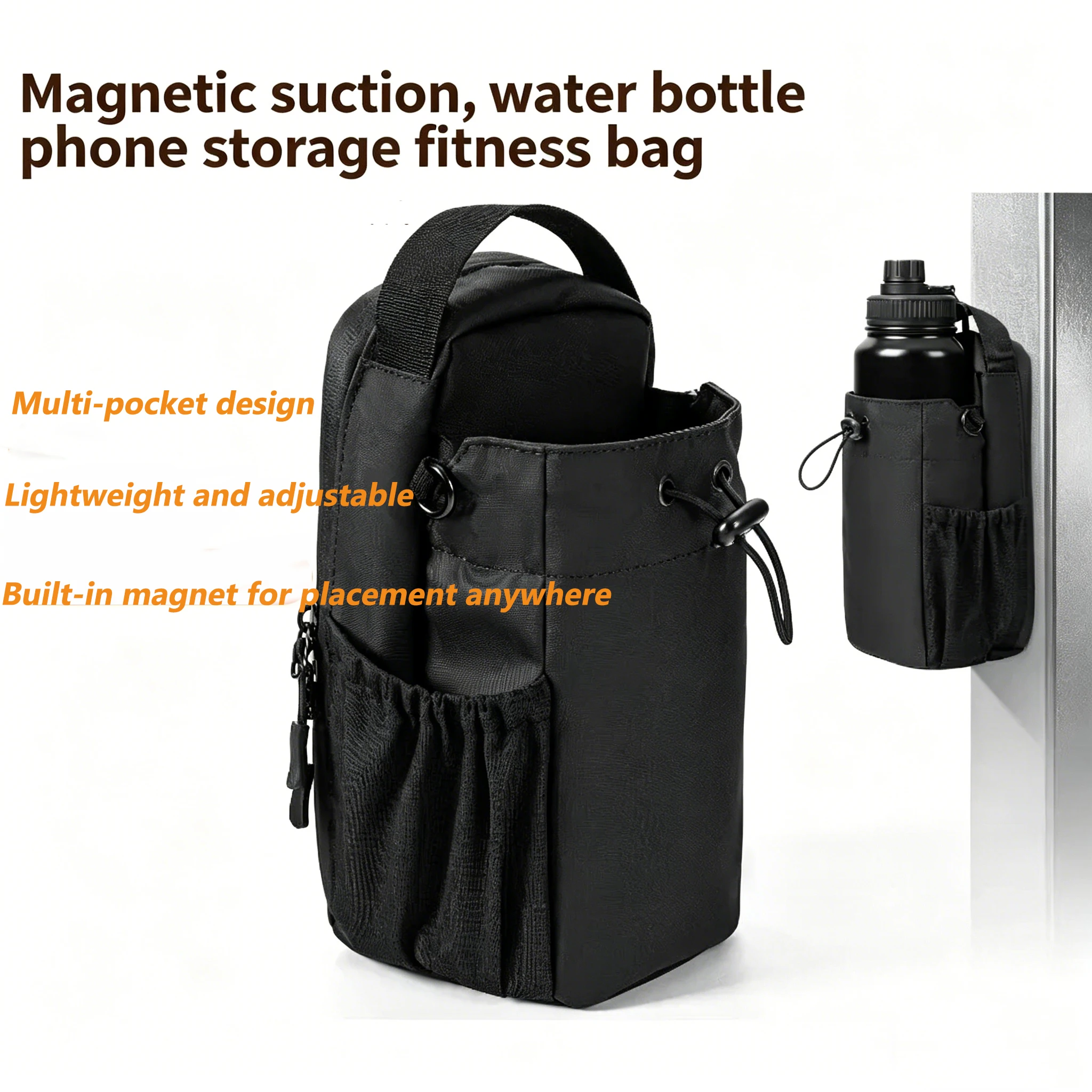 Magnetic Gym Bottle Bag Water Bottle Holder Fitness Accessory Hands Free Storage Bag For Gym Workout Running Travel Sports Gear