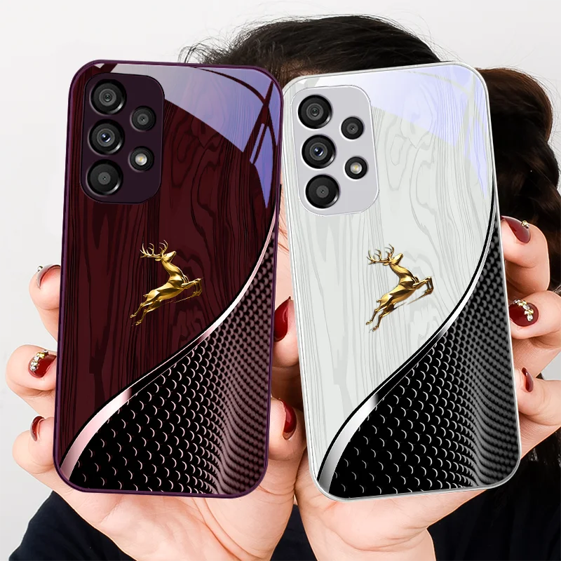 Elegant Wood Grain Deer For Samsung Galaxy S24 Plus S20 21 FE S23 Ultra S8 9 A70 72 73 50 51 52 53 Tempered Glass Phone Case