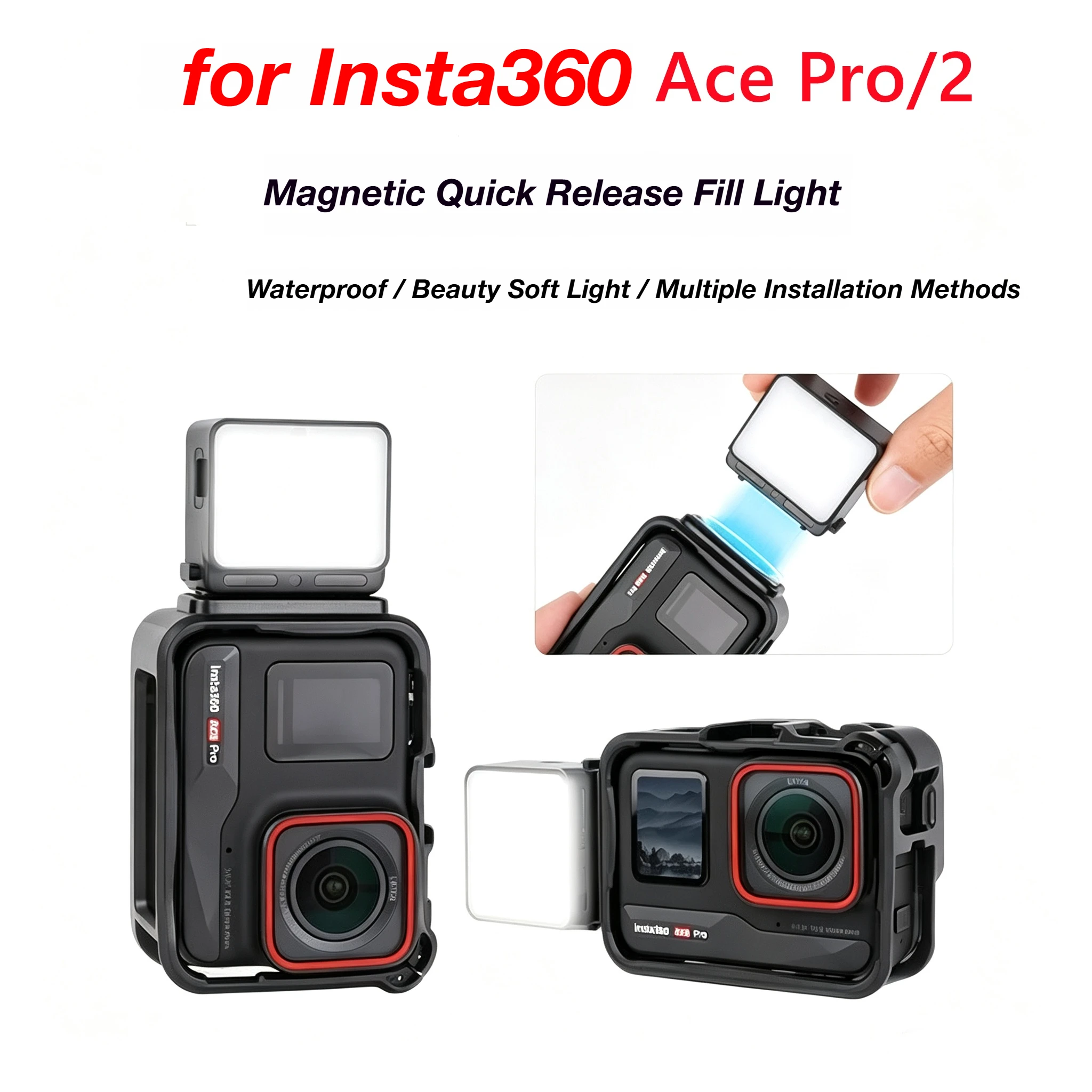 IPX5 Waterproof Mini Selfie Vlog Fill LED Light for Insta360 Ace Pro Ace Pro 2 Ace Magnetic Quick Release Video Light