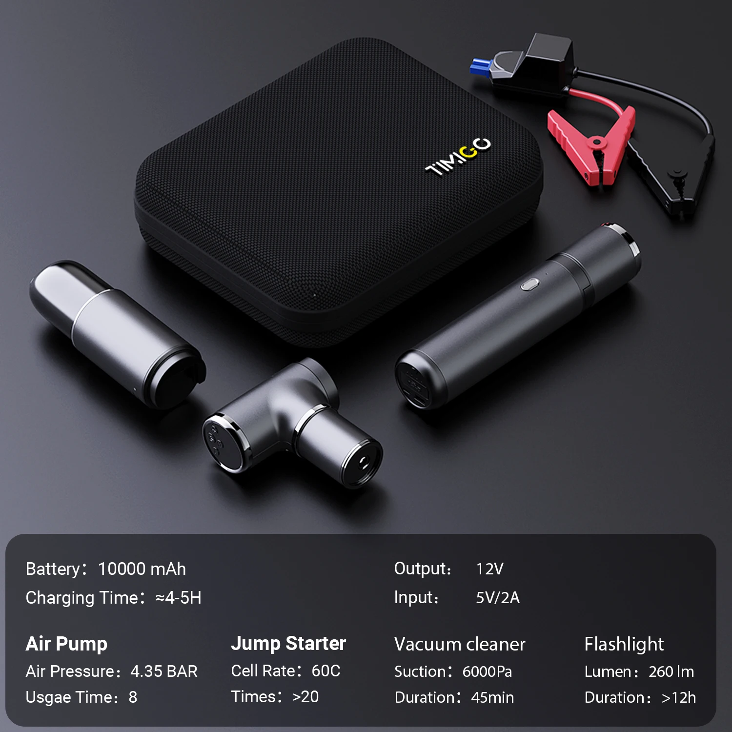 Car Jump Starter 5 In 1 Pump Air Compressor Power Bank Vacuum Cleaner Emergency Outdoor Starting Device Digital Tire Inflator