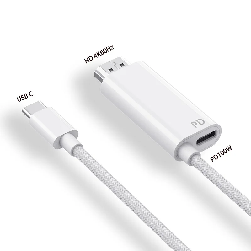 USB C to UHD Digital Video Cable with PD 100W Charging 4K 30Hz 60Hz Adapter for Phone15 Laptop Tablet Dex Mode HDTV Monitor