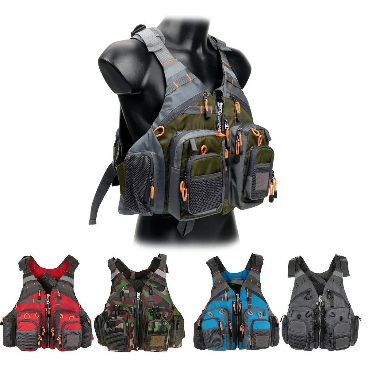 Adjustable Fishing Vest Breathable Multiple Pockets Life Jacket Outdoor Swimming Fishing Multifunction Safety Sport Vest