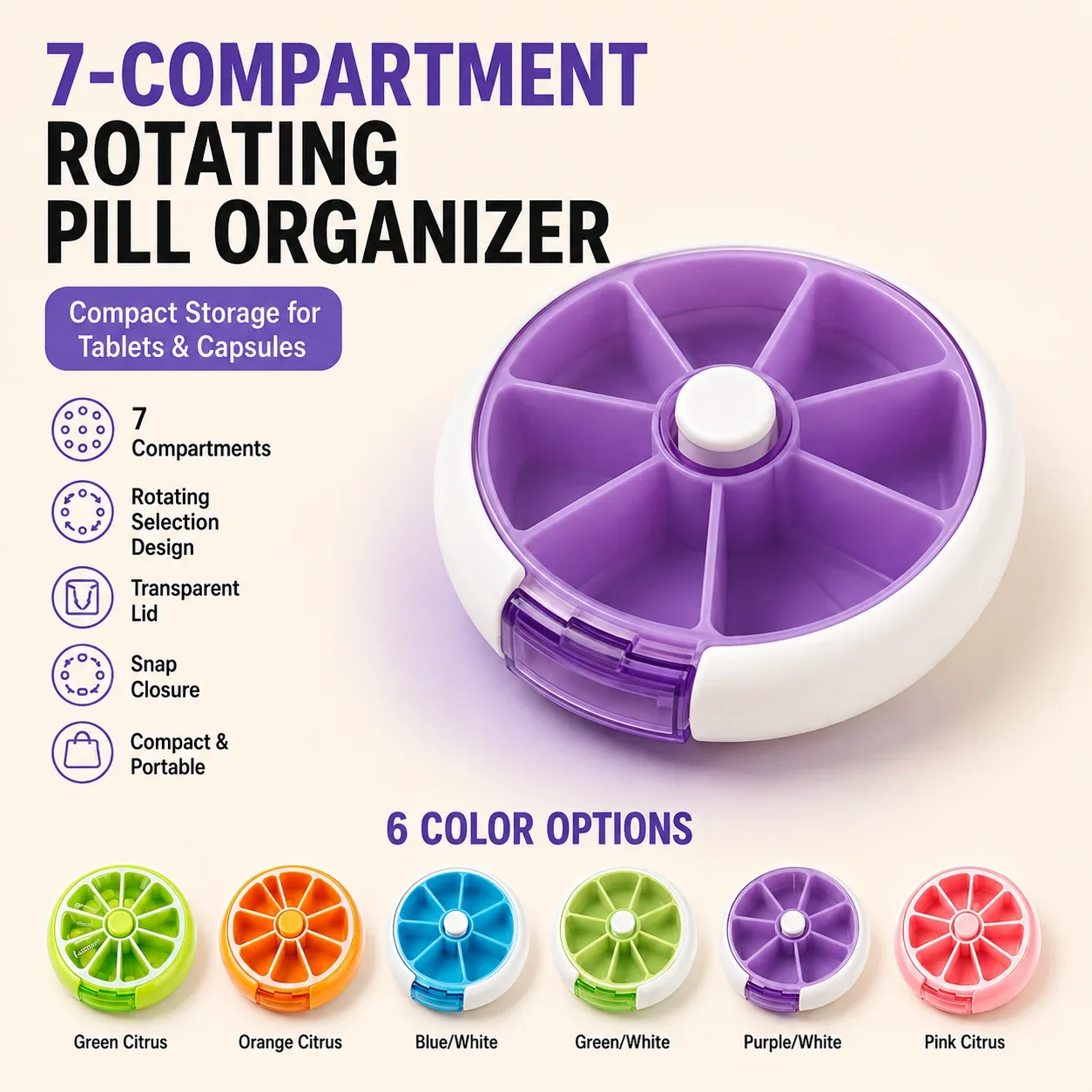 1PC Foldable Weekly Pill Box 7 Days Travel Medicine Holder Tablet Storage Case Container Dispenser Organizer for Travel