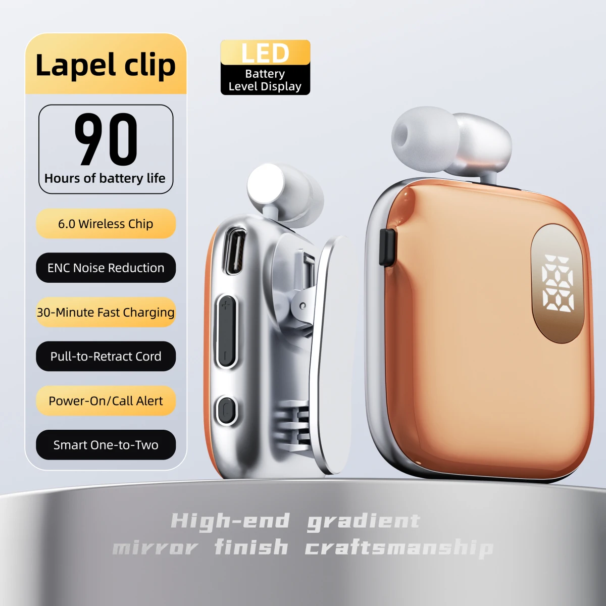 K91 PK R11 lavalier V6.0 Bluetooth Noise Canceling 90h playtime music LED Power Display Retractable  Earphone for Meeting