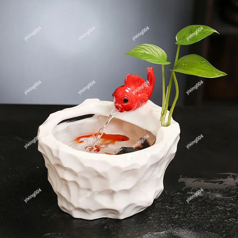Ceramic Automatic Circulating Water Ornament Desktop Humidifier Pet Drinking Fountain For Home Office Tabletop Decor