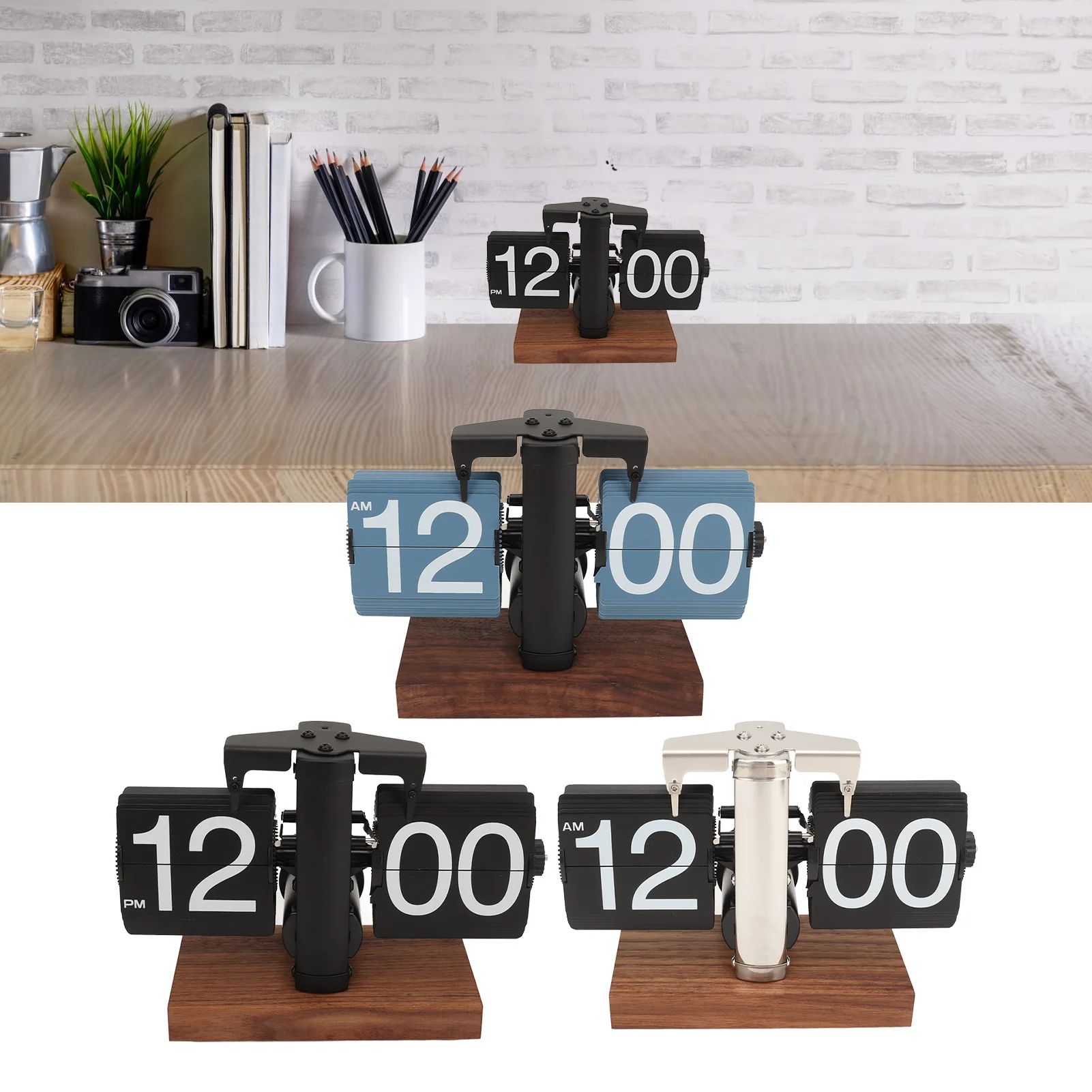 Vintage Automatic Flip Mechanical Clock Battery Powered Flip Desktop Clock Vintage Flip Clock for Home Office Room Decoration