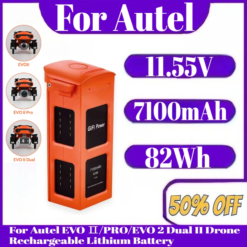 7100mAh For Customized Intelligent Battery For Autel EVO Ⅱ/PRO/EVO 2 Dual II Drone 82Wh 11.55V Rechargeable Lithium Battery