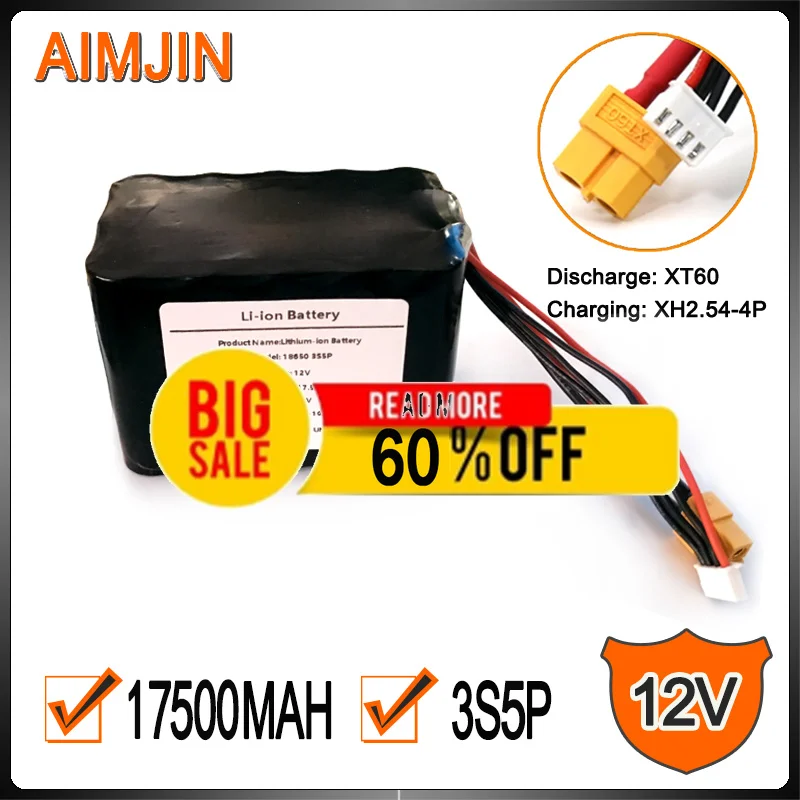 🌈🛡️3S5P 12V 17.5Ah High Capacity UAV Rechargeable Li-ion Battery For Various RC Airplane Drone Quadrotor,with Connector XH2.54
