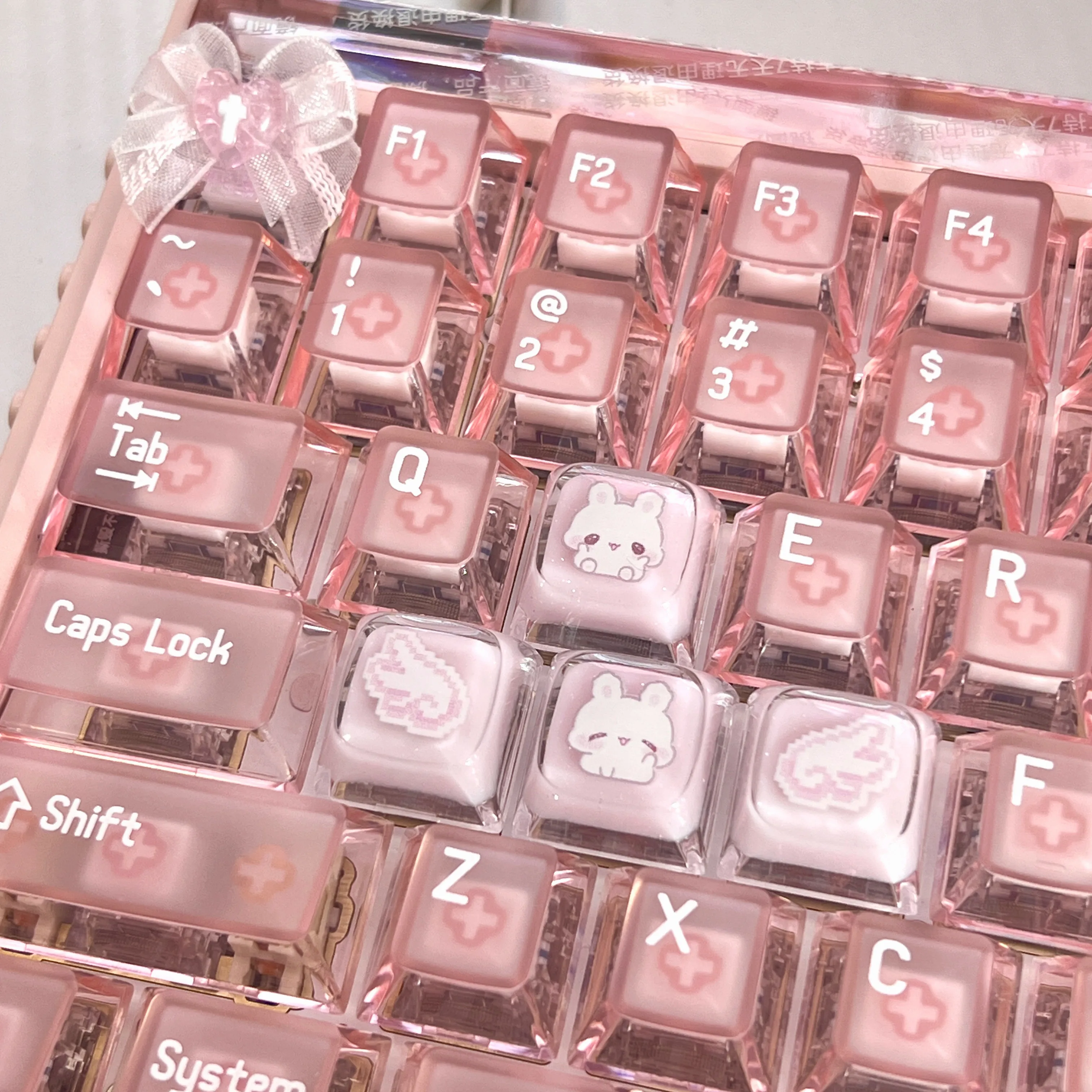 Pixel Rabbit DIY Transparent Epoxy Keycap Cross Magnetic Axis Mechanical Keyboard Personality Cute Typing Artifact