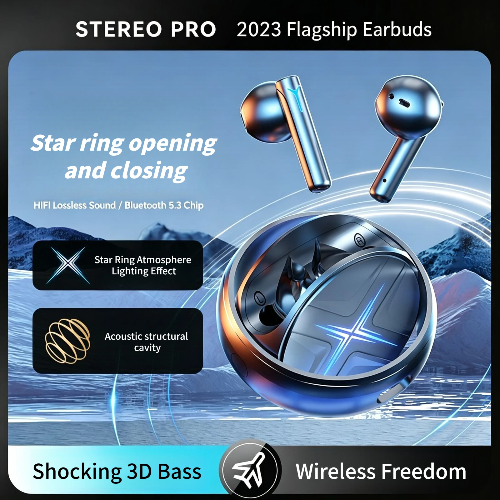 Rotating Star Ring Gaming Wireless Earbuds Bluetooth 5.3 Noise Cancelling Low Latency RGB Light IPX4 Waterproof Touch Control