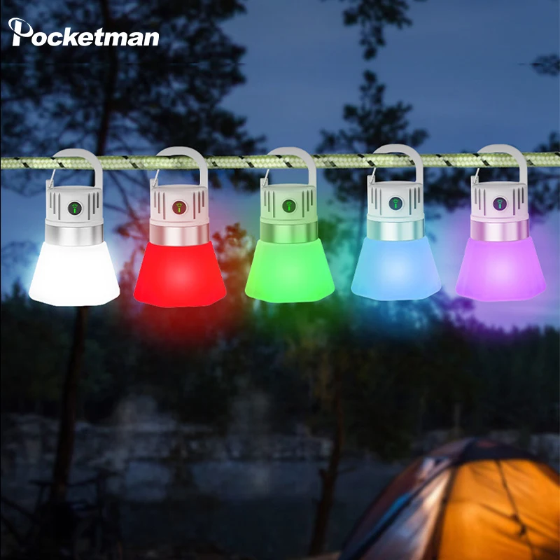 Portable LED Camping Light 7 Color Changing Tent Lamp Detachable Flashlight Rechargeable Lightweight Waterproof for Outdoor 1 PC