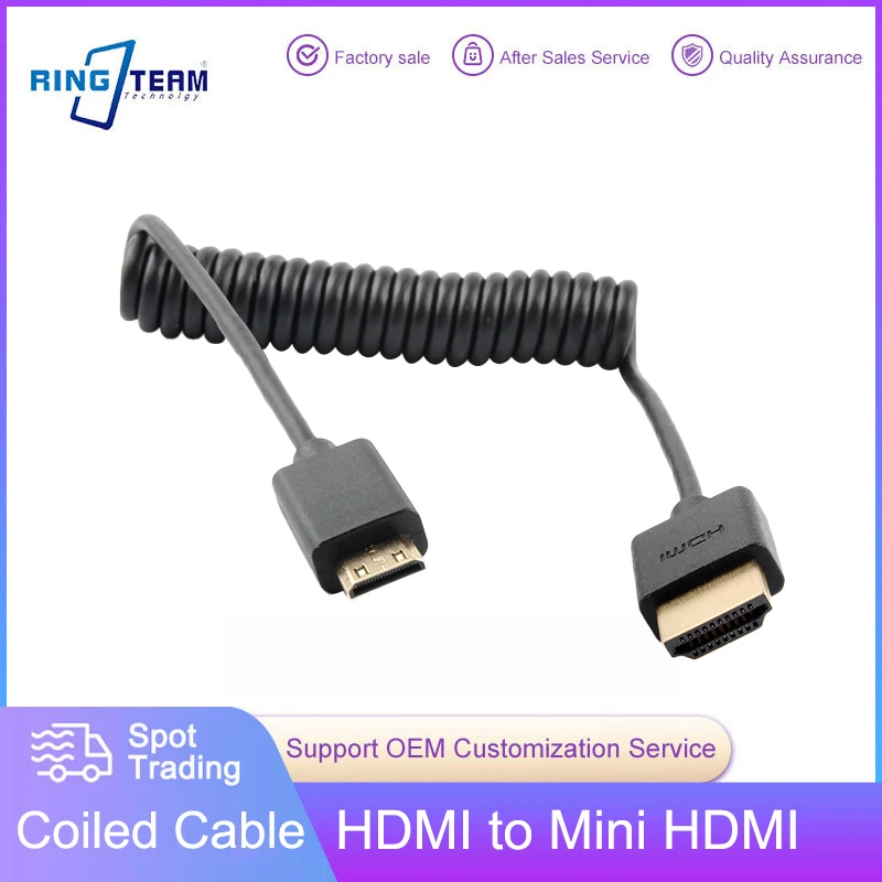 Coiled Cable HDMI to Mini HDMI-compatible Cable High Speed 4K 3D 1080P  for Camera Monitor Projector Notebook TV