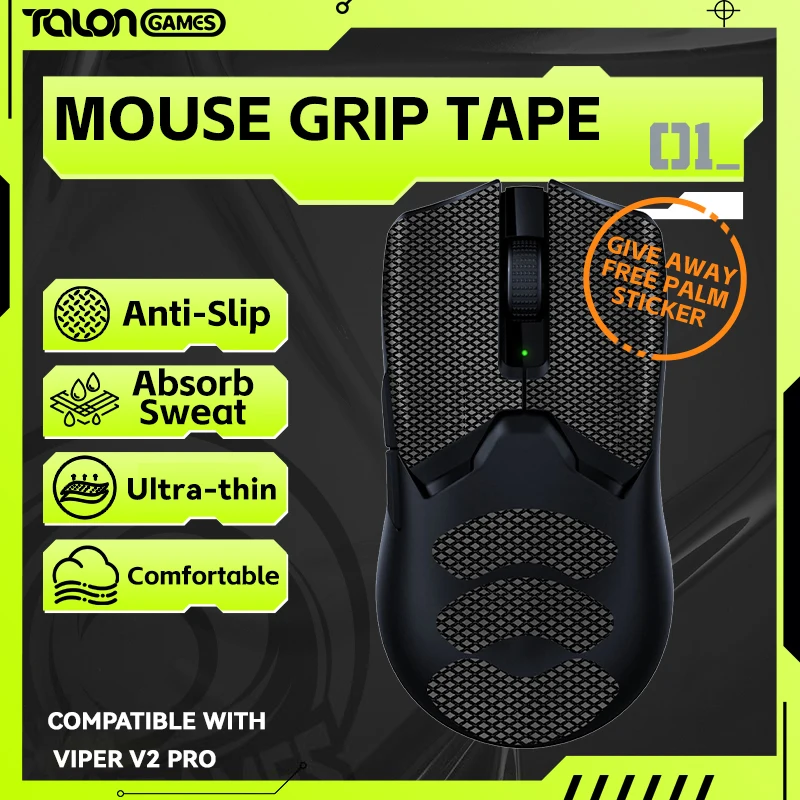 TALONGAMES Mouse Grip Tape For Razer Viper V2 Pro, Viper Ultimate, Viper Mini, Palm Sweat Absorption Anti Slip, Easy to Apply