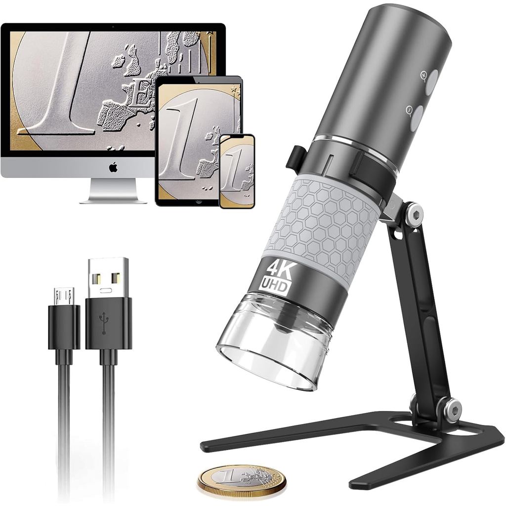 Wireless Digital Microscope 4K HD Wi-Fi Microscope Camera Digital Magnifier Compatible for iPhone, Android Phones and PC