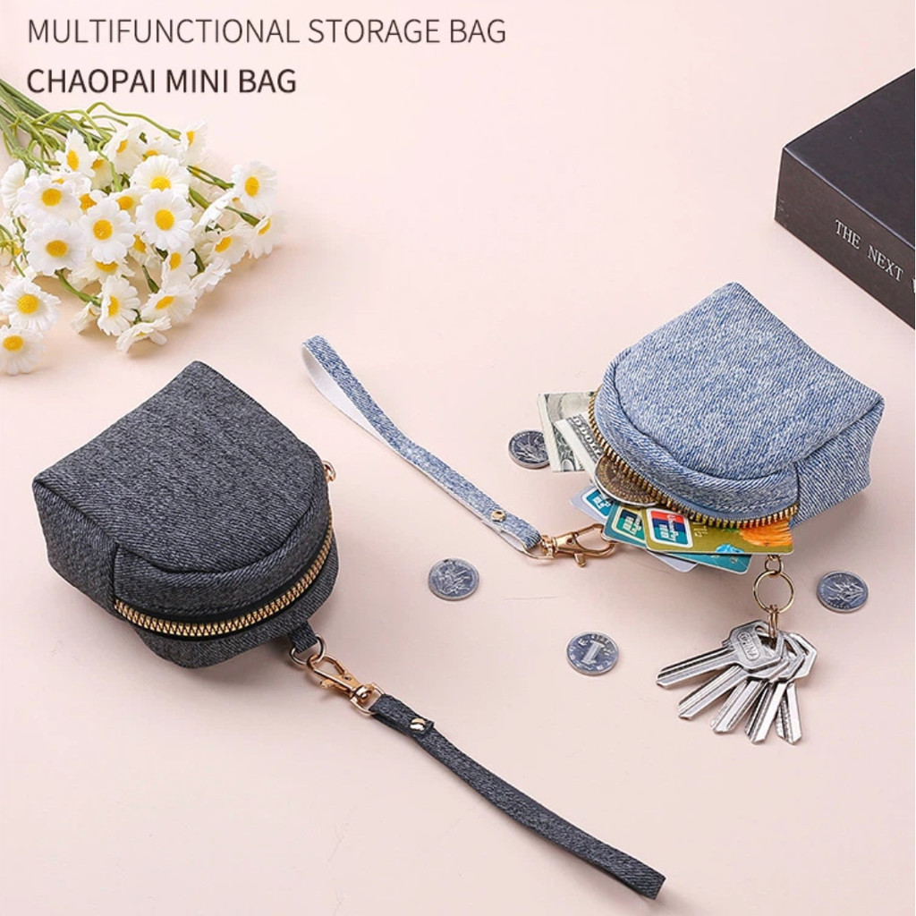 Novo padrão jeans caso chave bolsa de moedas fone de ouvido Bluetooth batom saco esportes ao ar livre mochila acessórios