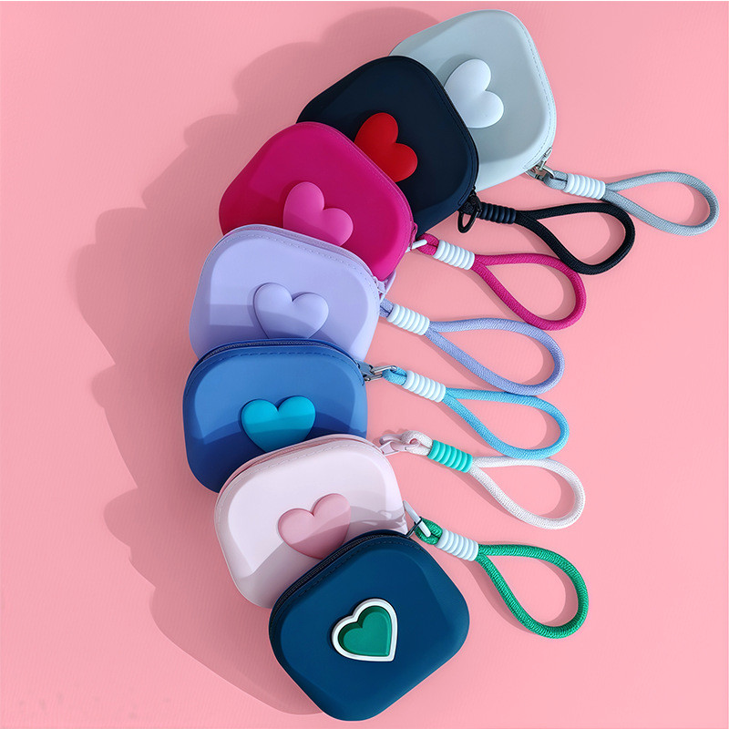 Macaron cor novo estilo amor pequeno quadrado saco de armazenamento de fone de ouvido Bluetooth portátil macio Silicone