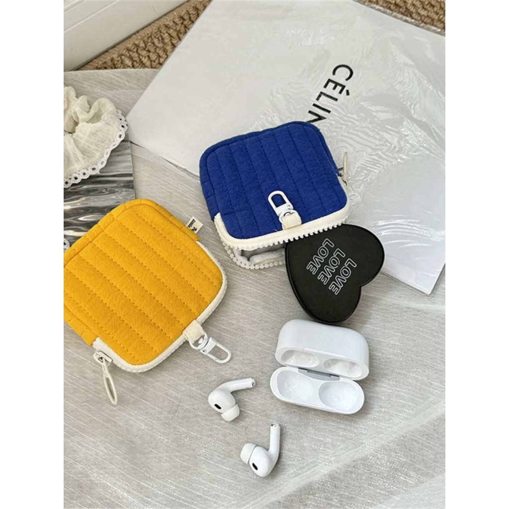 Você saco de madeira ins acolchoado fone de ouvido Bluetooth saco de pano de armazenamento Mini mudança saco de cartão c