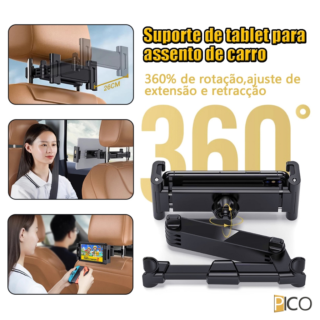 Car Back Seat Backrest Holder for Cell Phone Tablet 360 Degree Rotating Adjustable Mounts