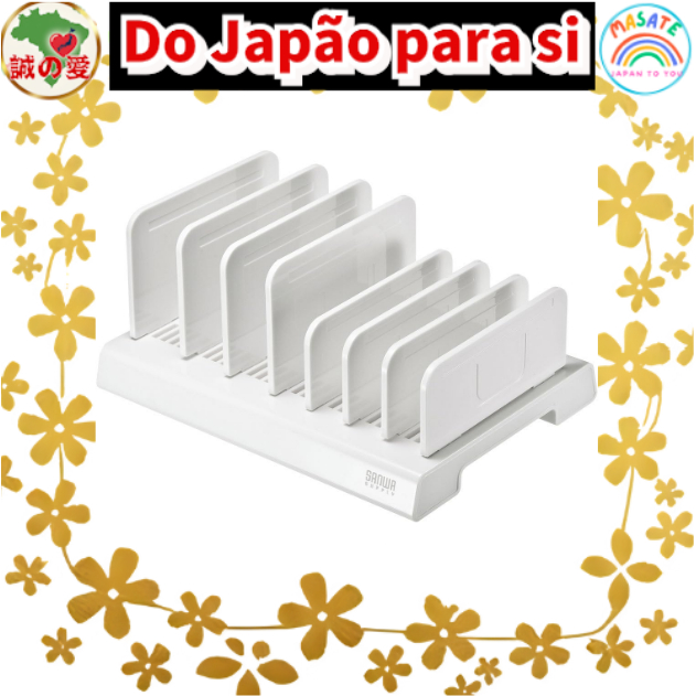 SANWA SUPPLY Multi-Device Tablet Stand, Adjustable 7-Slot Smartphone Storage Rack, Desk Charging Station Organizer White
