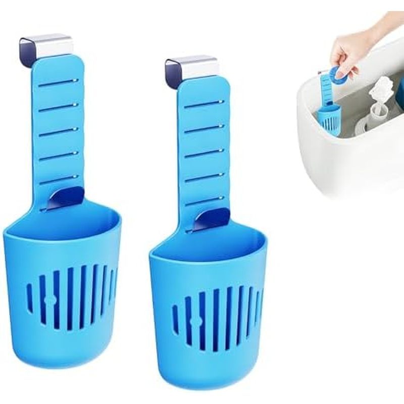 2-Pack Adjustable Toilet Tank Tablet Holder, Hanging Silicone Basket with Rust-Resistant Hook for Bowl Cleaner Tablets,
