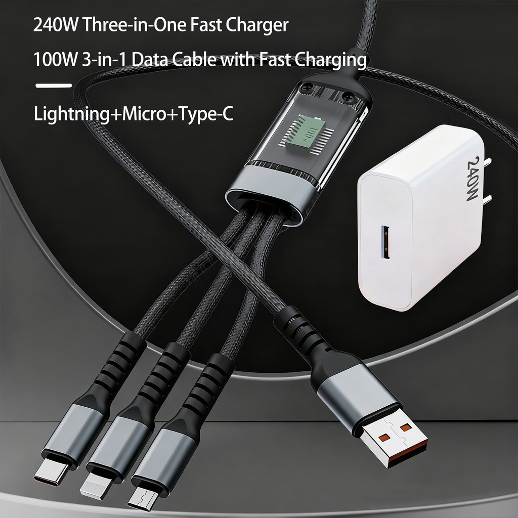 120W Type-C Cable FOR iPhone ios USB Androi Data 3 in 1 Braided anti bending data cable 240W ultra fast