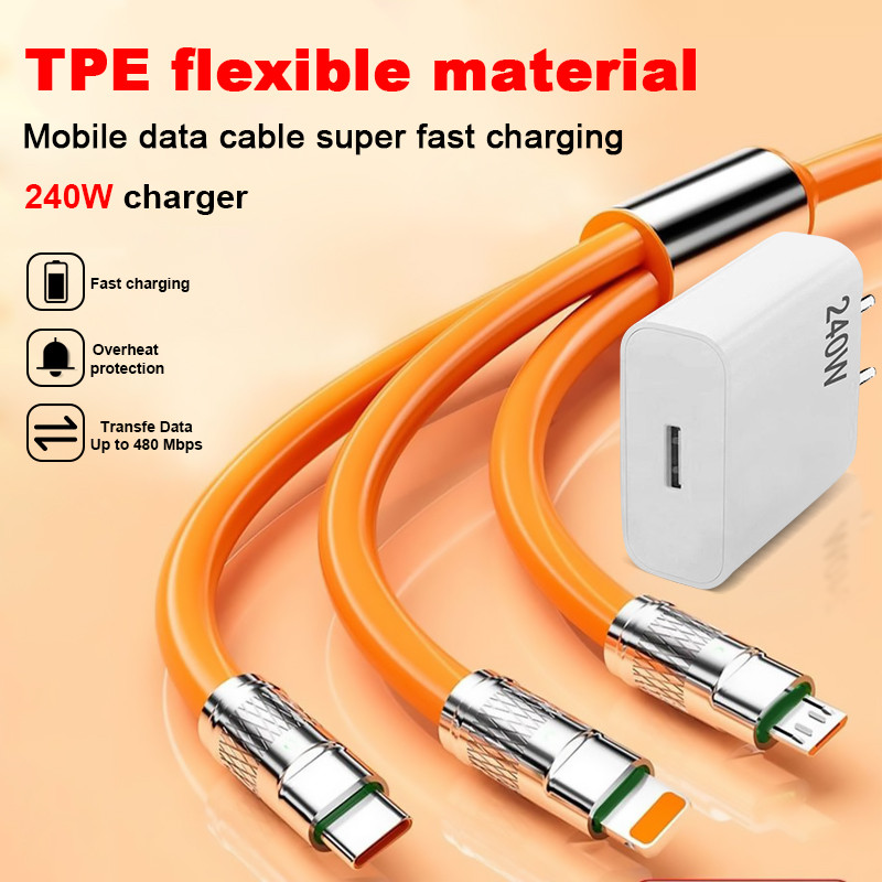 3 in 1 multi-function cable / 240W fast charge / 120W 3 in 1 data cable for Type-C data cable for iPhone ios USB Android