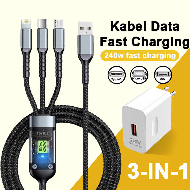 Braided black data cable 120W data cable/charging head 240W super fast charging/type-c data cable for iPhone iOS USB/ROI