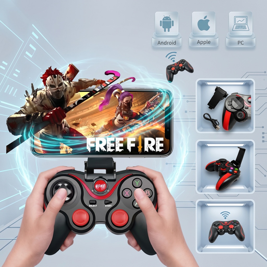 Controle Bluetooth Universal para Celular Tablet PC sem Fio com Suporte Ajustável Gamepad Recarregável Android iOS
