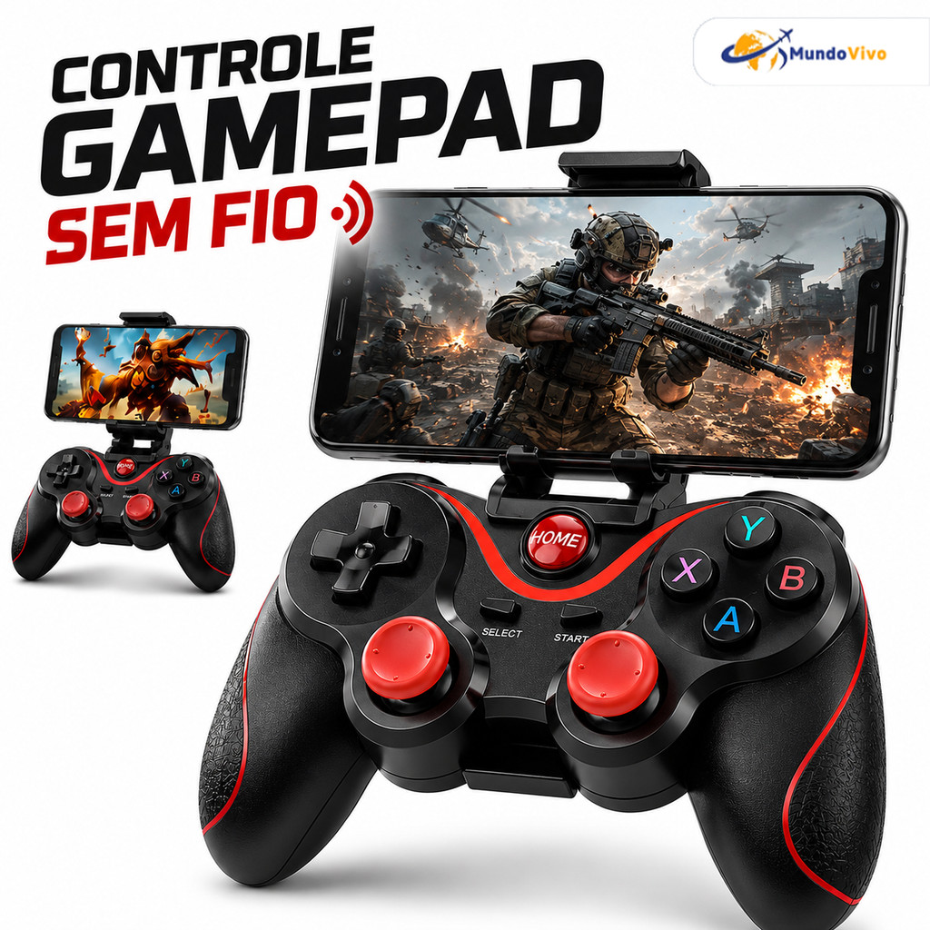 Controle Sem Fio Bluetooth Com Suporte Para Celular E Tablet Android Ipad Cabo USB Incluso