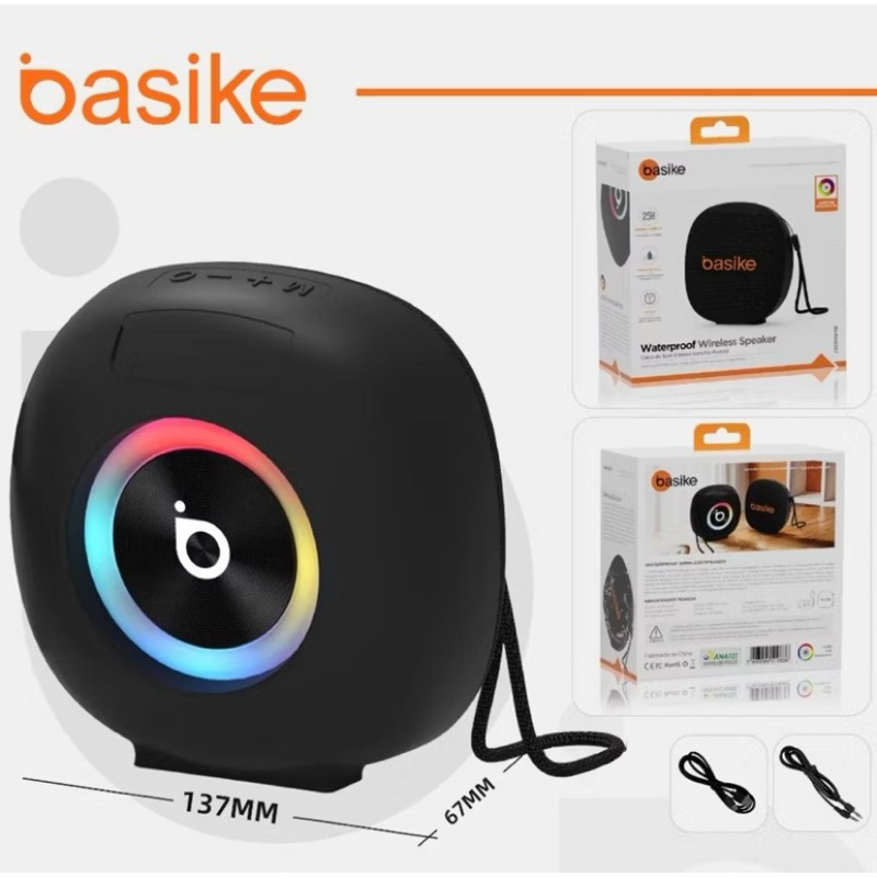Caixa de Som Bluetooth Basike 30W RGB Waterproof TWS USB Tipo-C Ba-MD057 Portátil Som Estéreo
