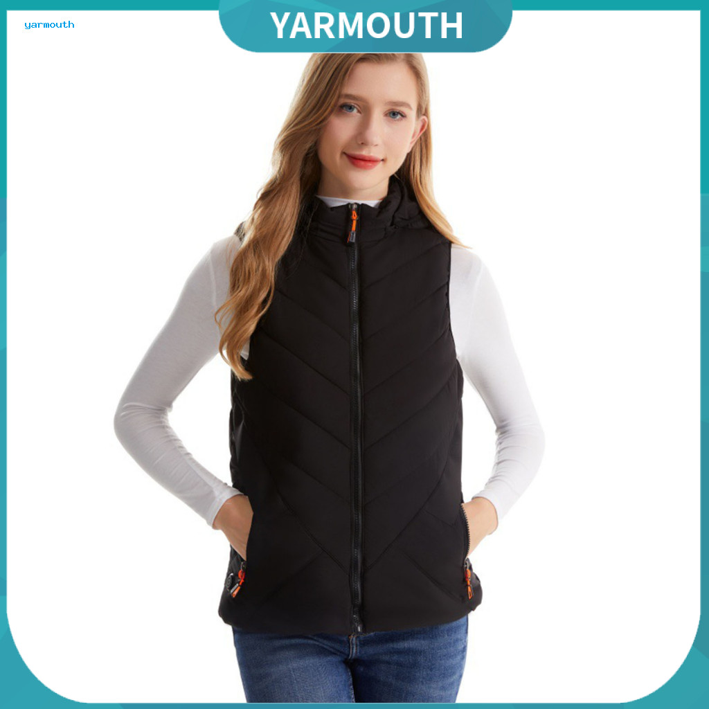 Electric Heating Vest with Power Bank Pocket Women’s Fall Winter 11-zone Adjustable 3 Temperature Zip-up Warm Padded W