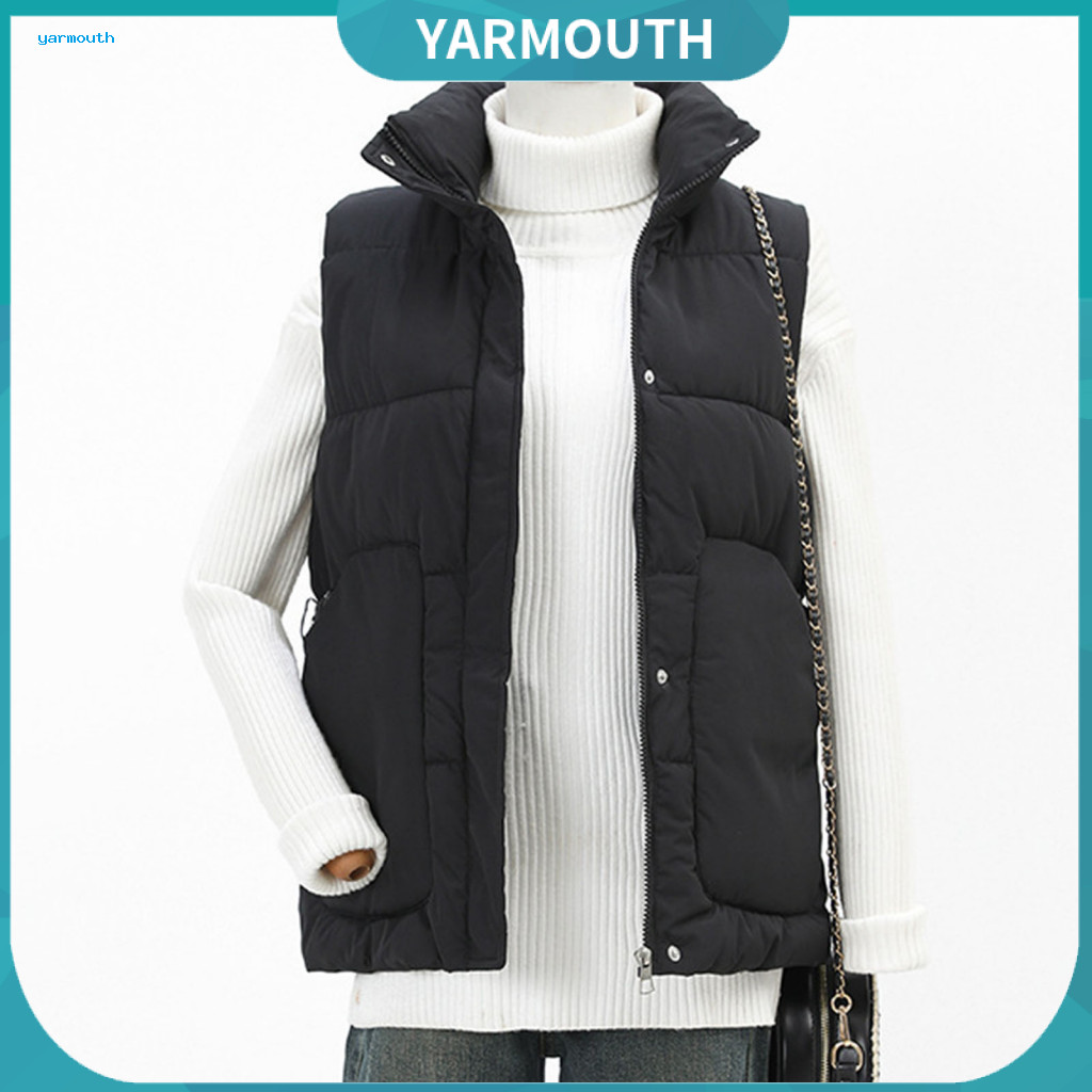 Full Zipper Vest Jacket Solid Color Lapel Winter Women’s Thickened Padded Coat Down with Adjustable Waist Belt Turn-do