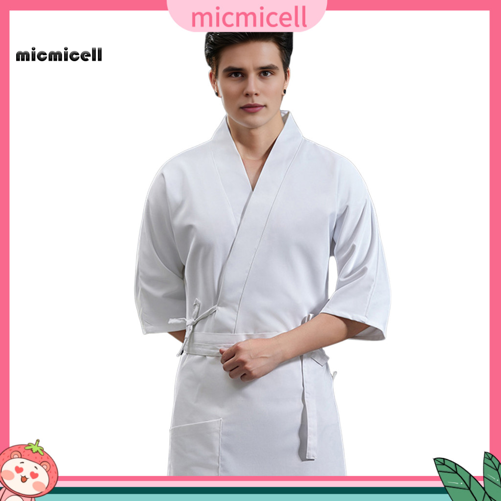 Comfortable Kitchen Uniform Chef Workwear Unisex Jacket with Apron Adjustable Waist Strap V-neck Crossover Style Profess