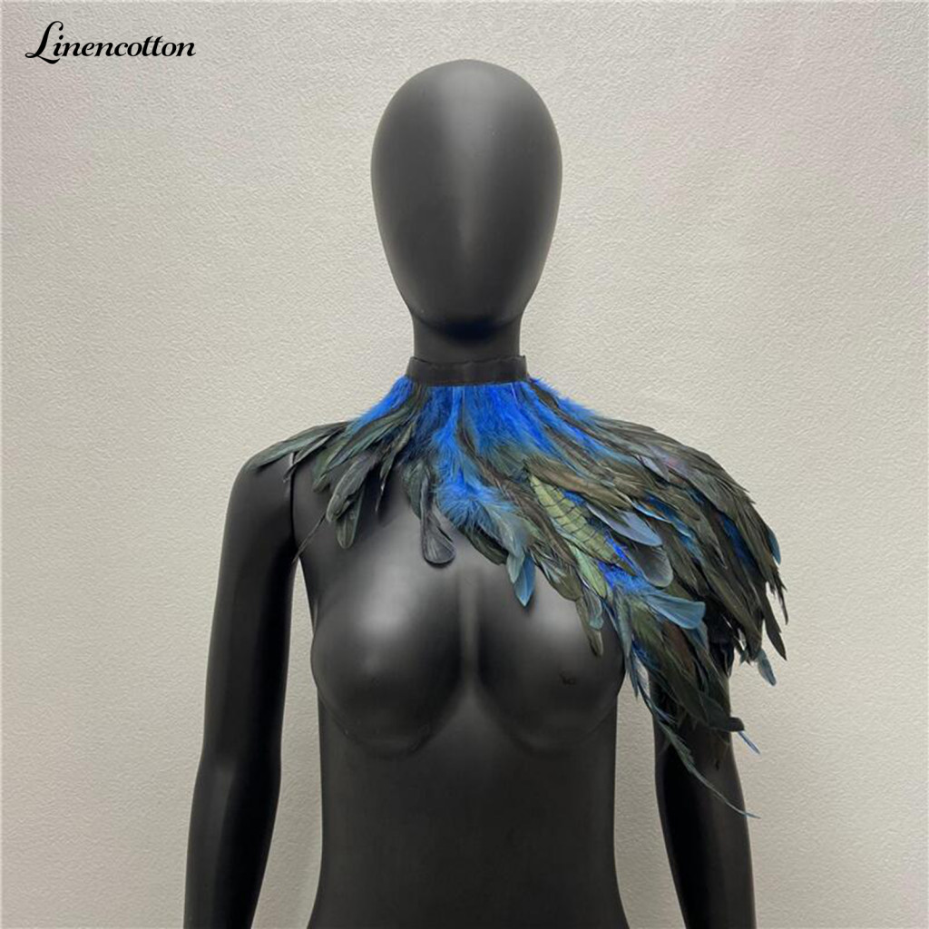 Fake Feather Shawl Scarf with Ribbon Shrug Soft Adjustable Retro Collar Cape Wrap for Cosplay Party Dance Stage Performa