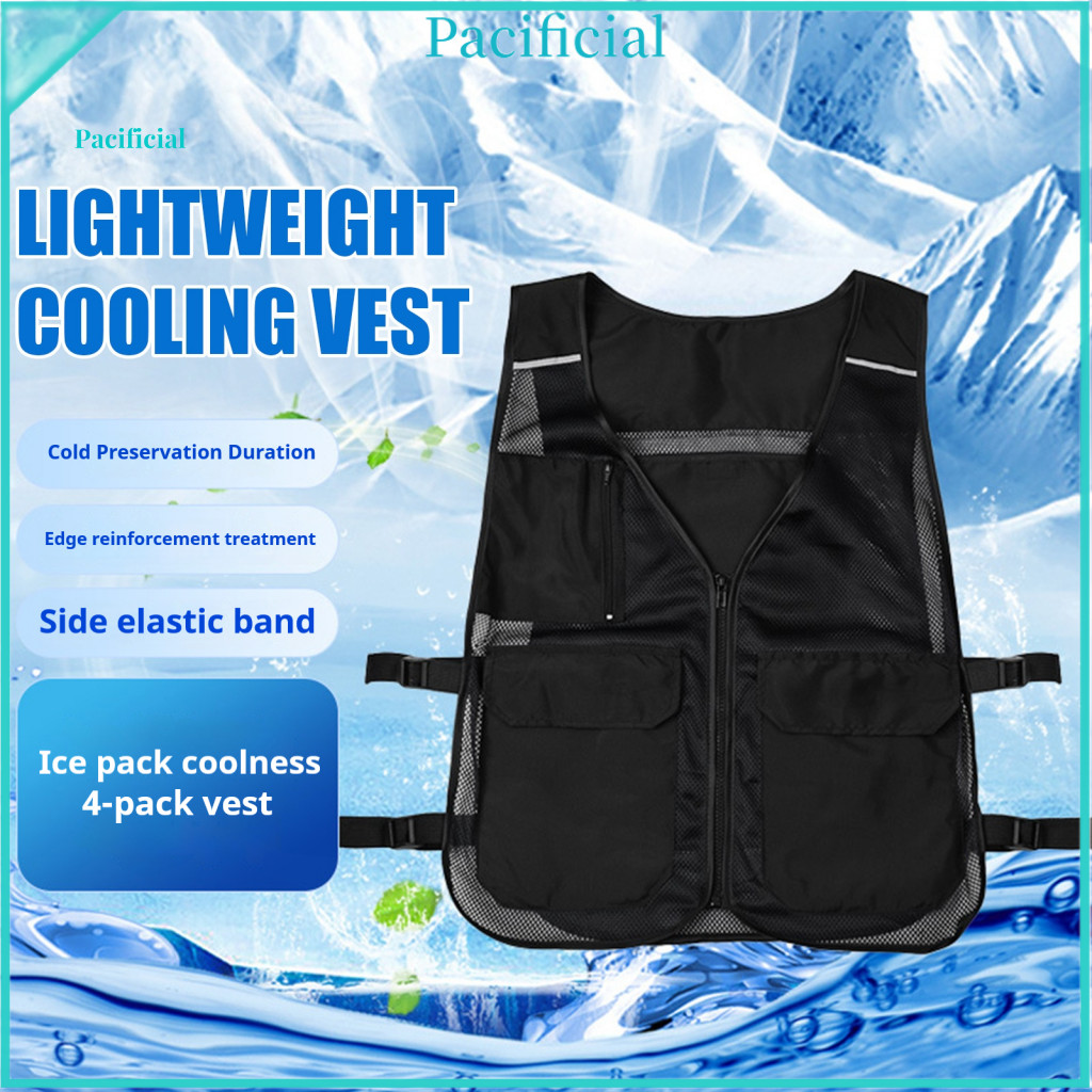 Summer Heat Relief Vest for Men Women Adjustable Breathable Mesh Ice Jacket with 4 Pockets Outdoor for Hot Weather Work