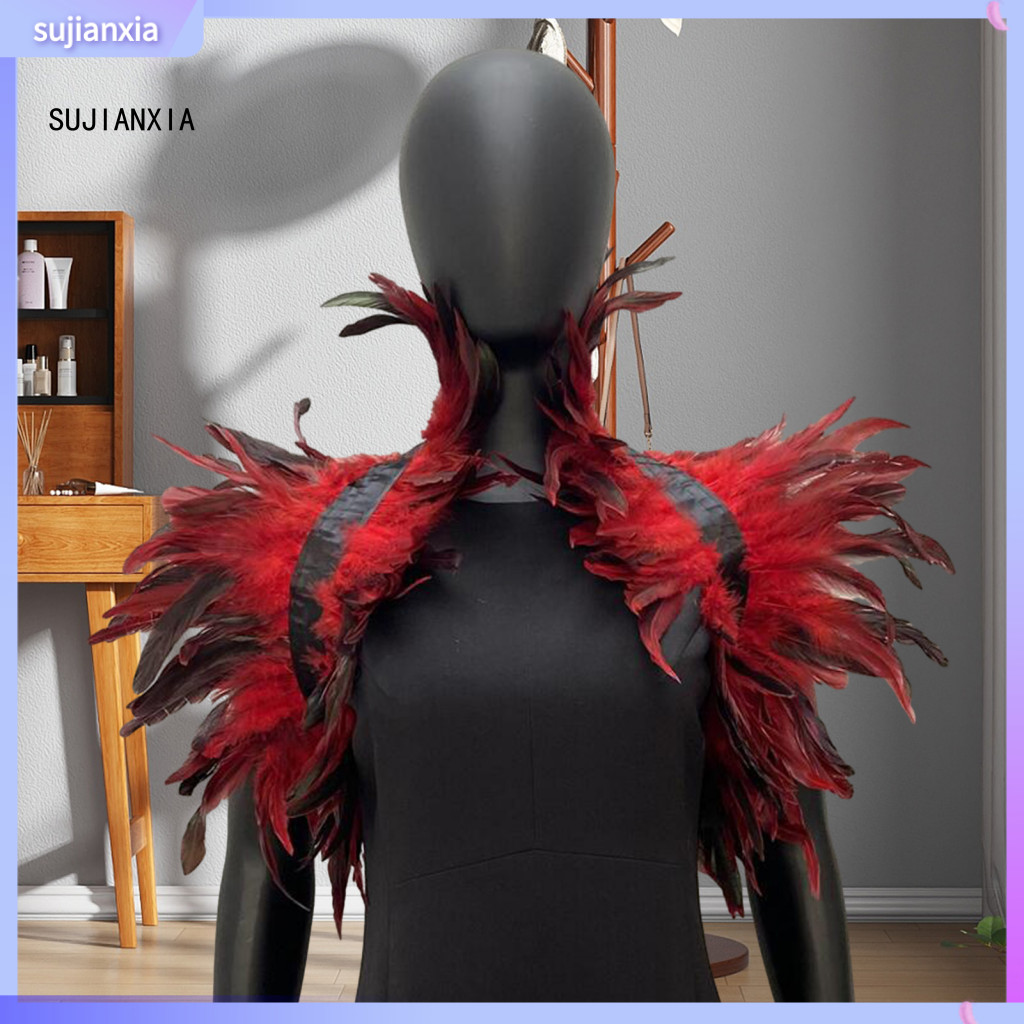 Feather Shawl Lady Ball Shrug Soft Adjustable Gothic Collar Cape Wrap for Party Cosplay Dance Stage Performance Fake Cos
