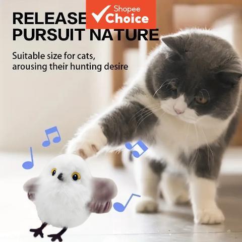 Brinquedo interativo para gatos com som realista de pássaro, modelo recarregável por USB, pelúcia para gatos e filhotes