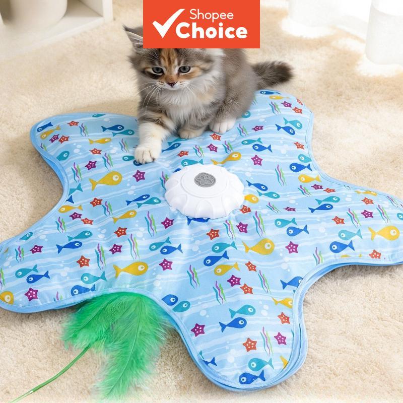 Brinquedo giratório para gatos – varinha com penas interativa, 3 velocidades, recarregável por USB, alivia o tédio