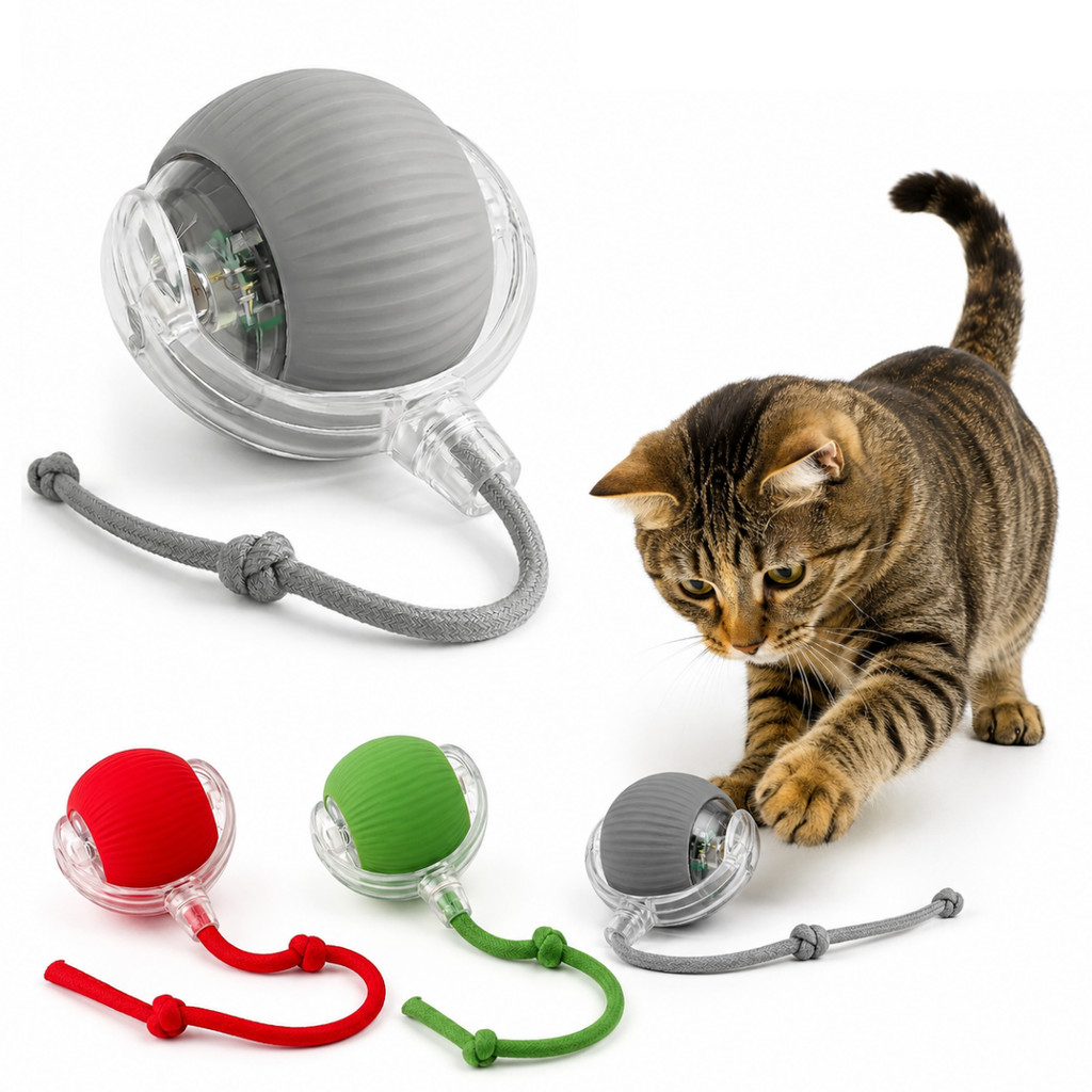 Bola Gatos Brinquedo Automatica Recarregavel Interativo Inteligente USB Colorido Durável Corda Antiestresse